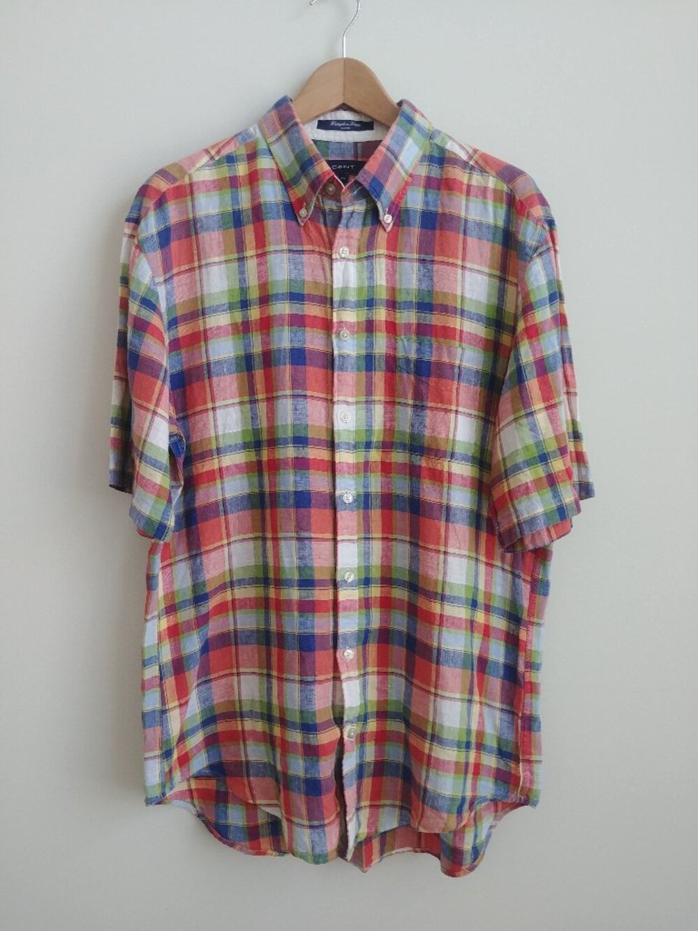 Gant Men's XL Hampton 100% linen E-Z Fit Mens short sleeve button down shirt